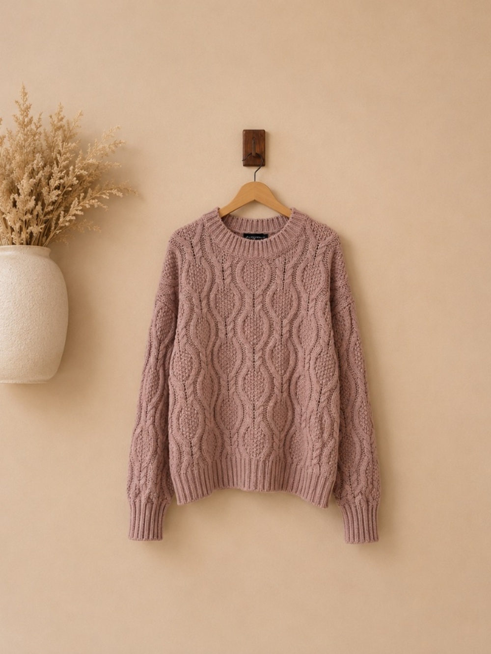 Chunky Cable Knit Sweater Dusty Rose Small